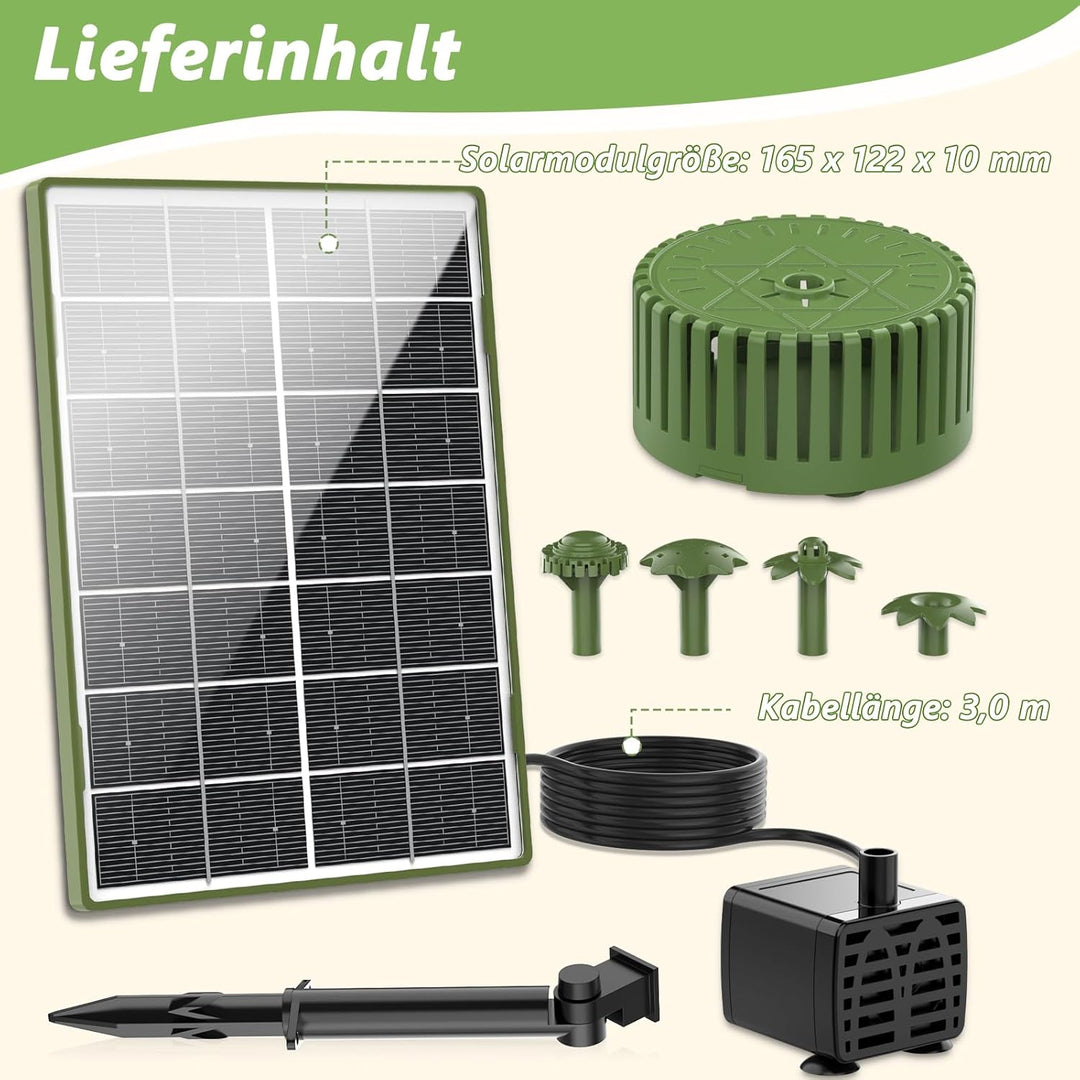 AISITIN Solar Springbrunnen für Aussen, 4,5W Dunkelgrün Solar Fontäne Pumpe mit Verschiedene Sprüh E