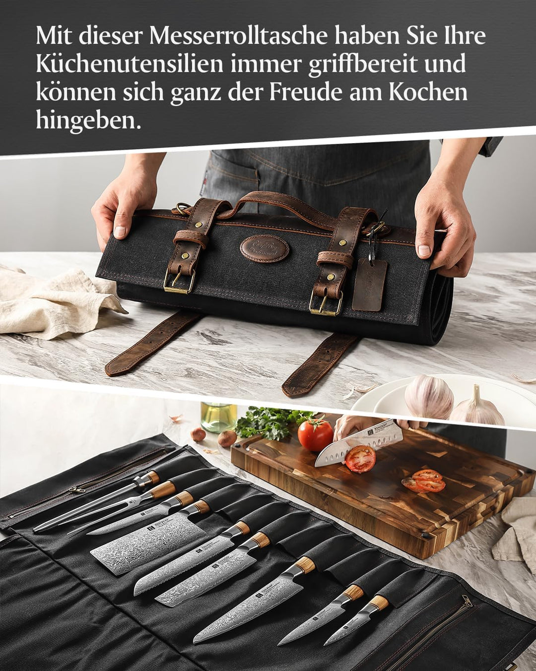 XINZUO Messertasche, Profi Koch Rolltasche, Universal Etui für Koch 12 Slots, 16oz gewachstes Segelt
