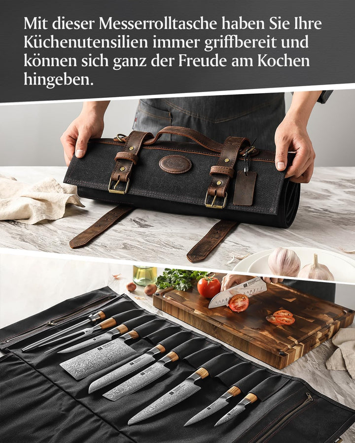 XINZUO Messertasche, Profi Koch Rolltasche, Universal Etui für Koch 12 Slots, 16oz gewachstes Segelt