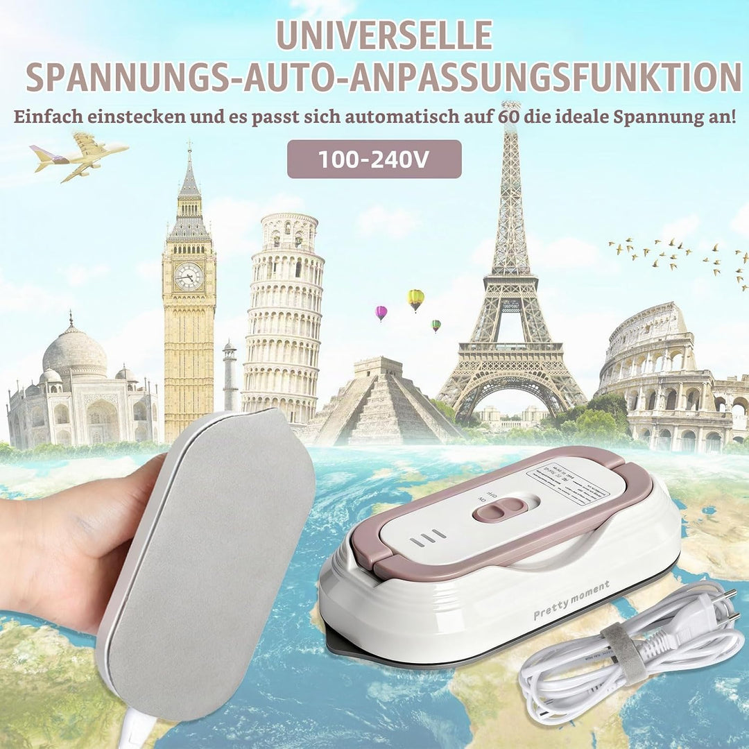 Mini Tragbares Reisebügeleisen mit Universalspannung 100-240V, Klein Bügeleisen Handgerät Kein Dampf