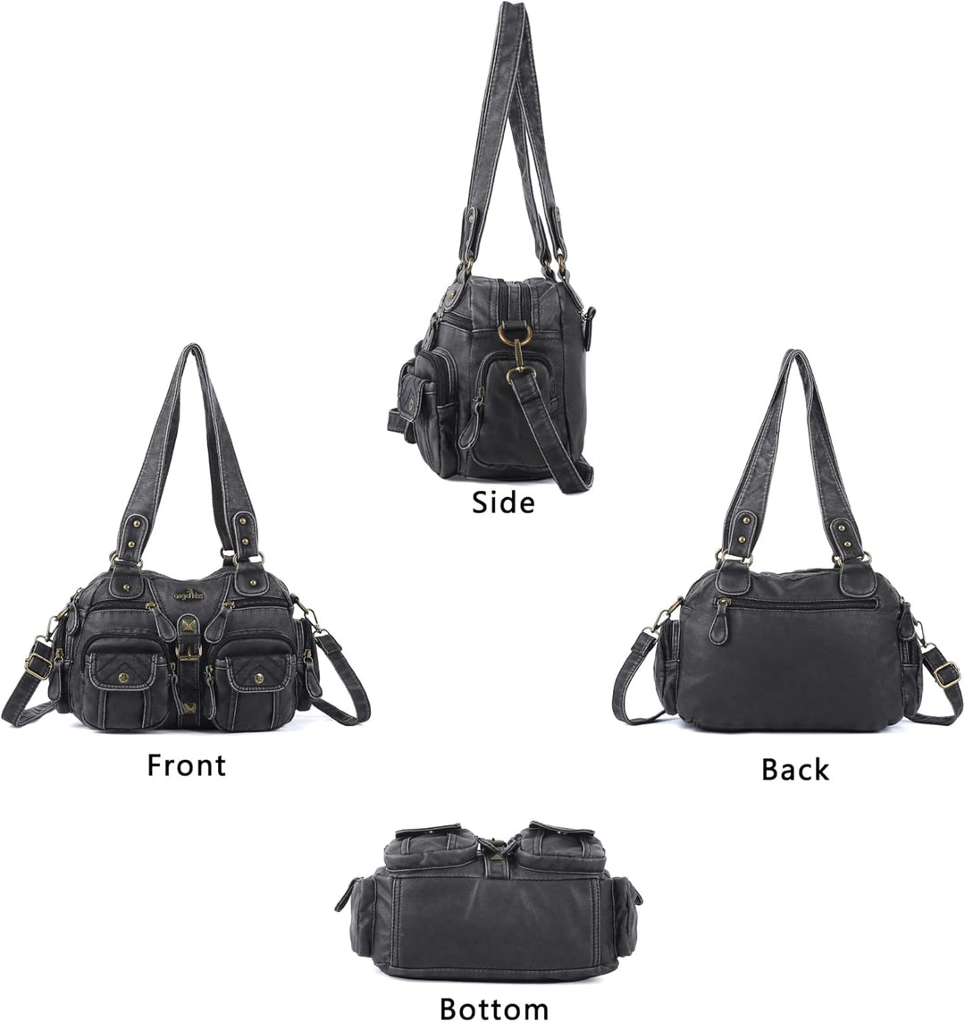 Angel Kiss Damen Handtasche 2 Hauptfächer Multifunktionale Handtasche Weich PU Leder Tasche mit Reis