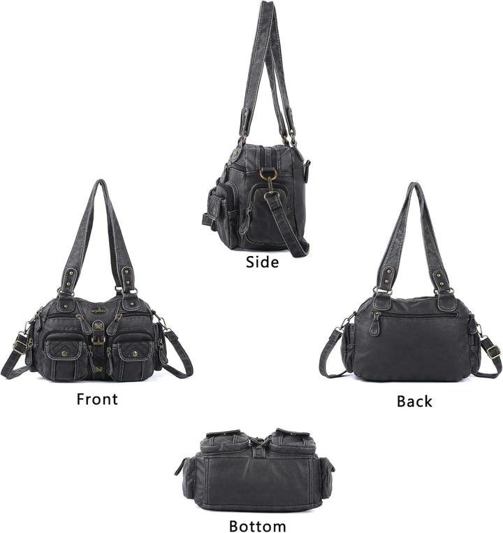 Angel Kiss Damen Handtasche 2 Hauptfächer Multifunktionale Handtasche Weich PU Leder Tasche mit Reis