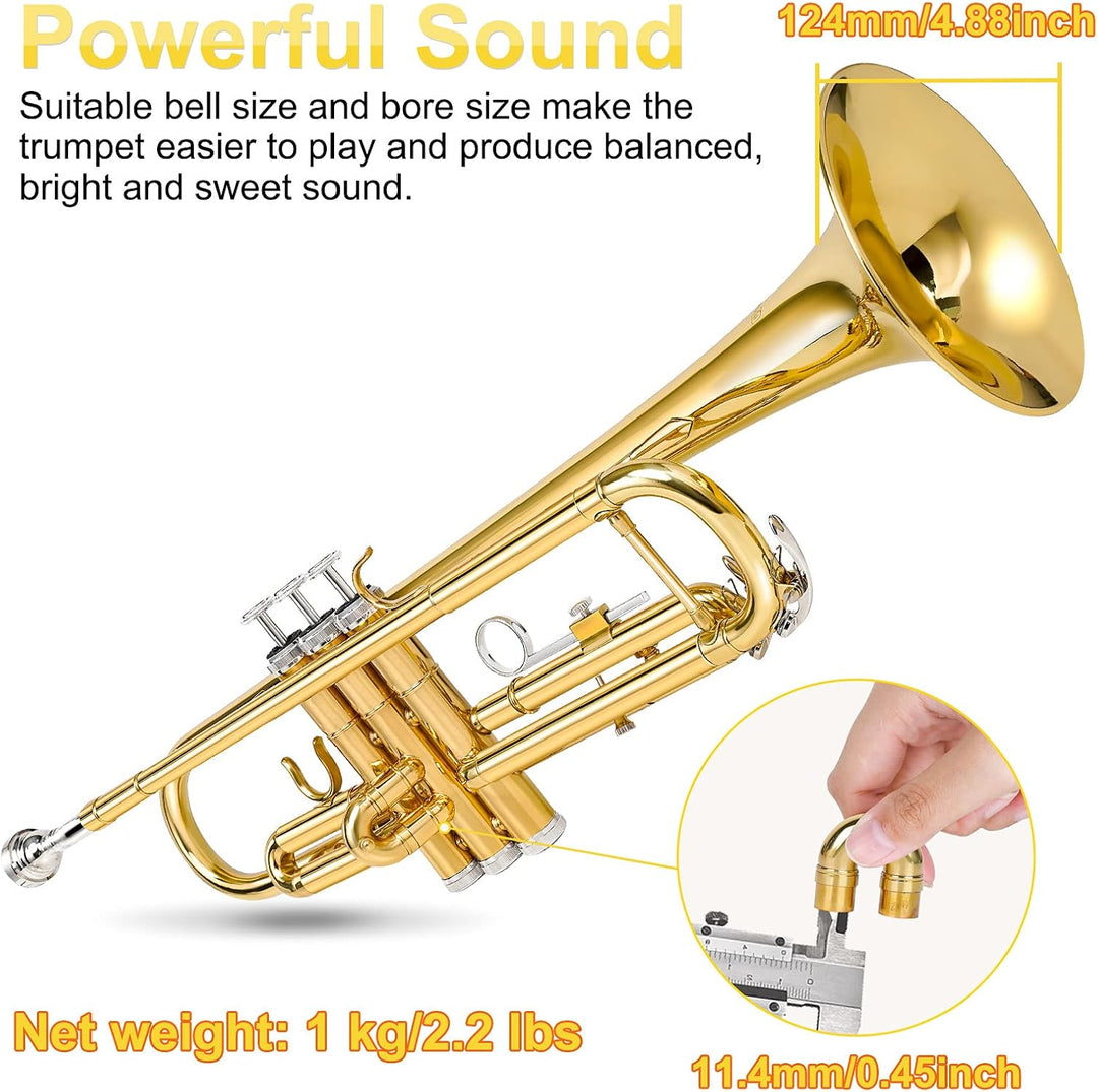Vangoa Bb Trompete Set, Gold Standard Messingtrompete für Anfänger mit 7C Mundstück, Gold