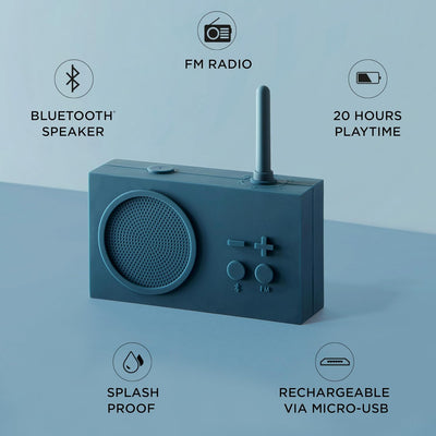 Lexon TYKHO 3 Tragbarer Bluetooth Lautsprecher mit FM Radio, Wasserdicht und Wiederaufladbarer Akku