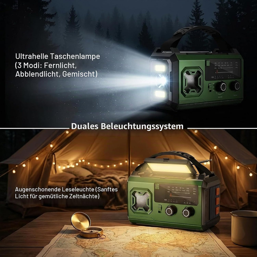 27000mAh Kurbelradio Notfallradio mit Solar &amp; Powerbank: AM/FM Solarradio, Handkurbel, SOS, Taschenl