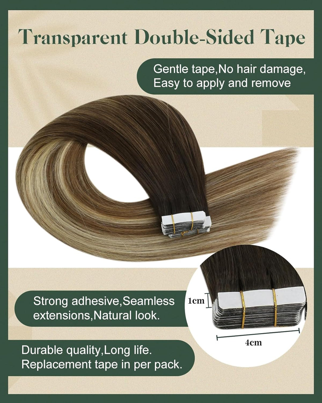 Ugeat 50 Gramm Haarverlängerung Echthaar Tape Hair Extension 45cm Haare Tapes Extensions Echthaar 20