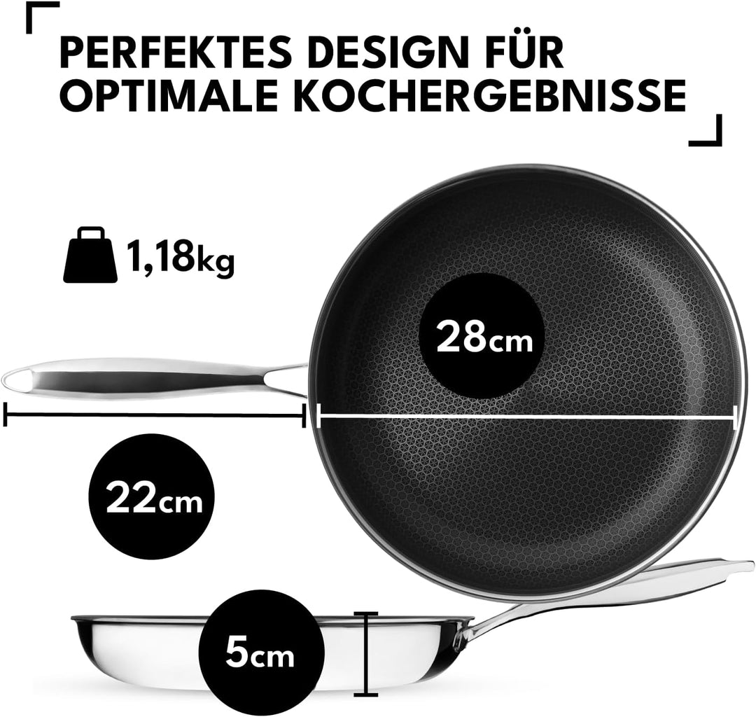 Bratpfanne 28 cm | Beschichtete Pfanne Induktion | Für alle Herdarten | Kratzfeste Antihaft-Oberfläc