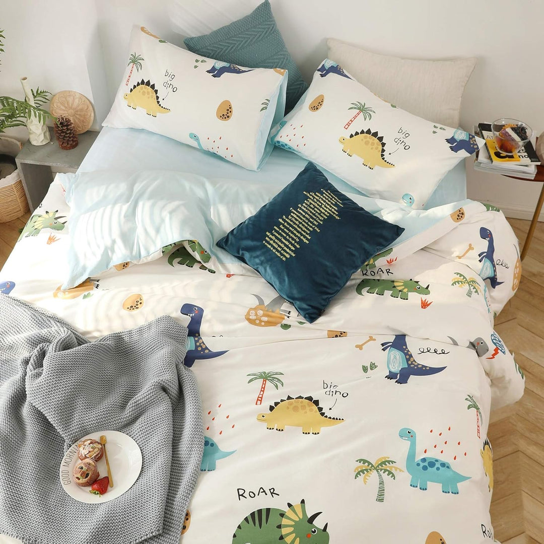 GETIYA 【Neueste】 Dino Bettwäsche 135x200 Kinder Bettwäsche Cartoon Dinosaurier Bettbezug Bunt 100% B