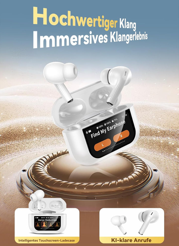 ZZU Kopfhörer Kabellose Bluetooth mit Smart Touchscreen, 48 Std. Laufzeit, Bluetooth 5.4 In-Ear Ohrh