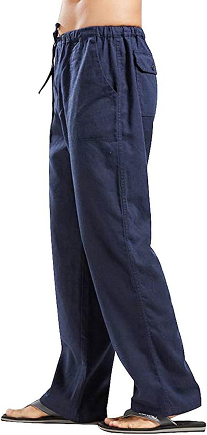 VANVENE Herren Leinenhosen Lose Casual Straight Legs Hose Lightweight Drawstring Yoga Beach Pants XX