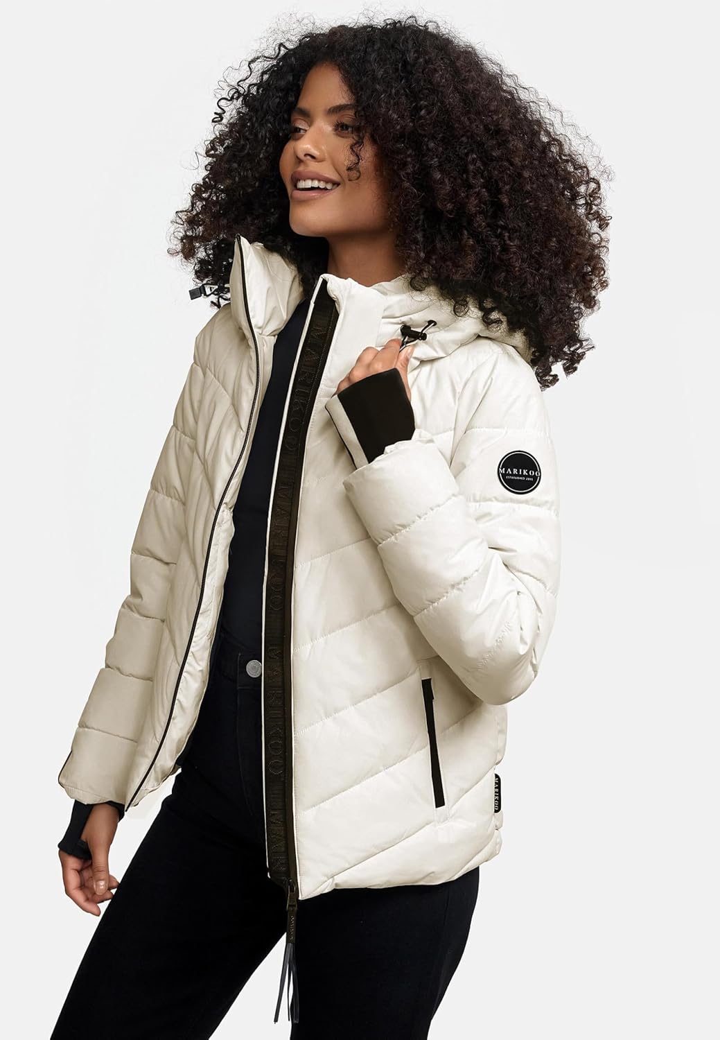 MARIKOO Damen Winterjacke warme Steppjacke mit abnehmbarer Kapuze Samuiaa XVI XS-3XL S Offwhite, S O