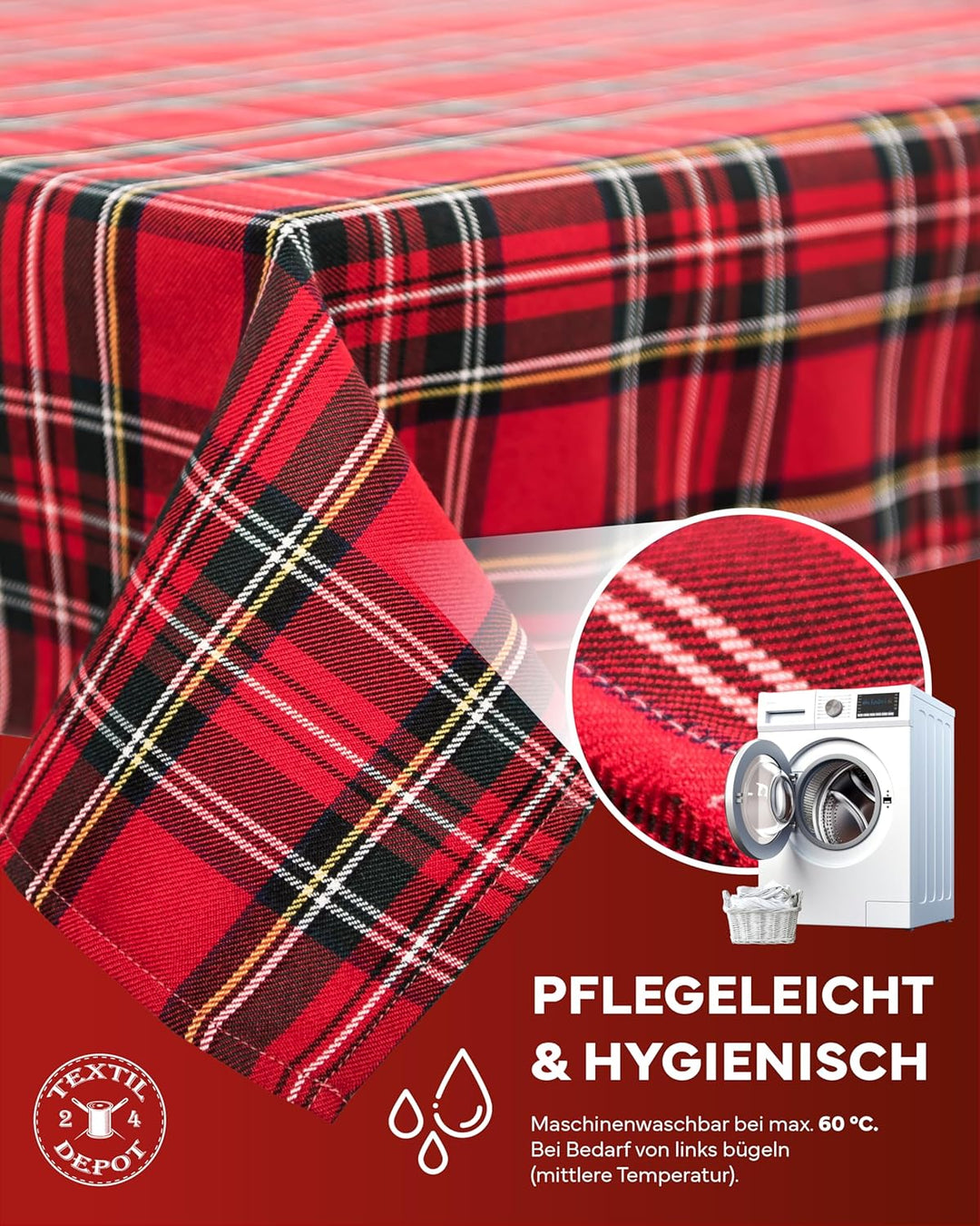 texpot 12 Stück Servietten 50 x 50 cm im Schottenkaro rot Tartan kariert 100% Polyester