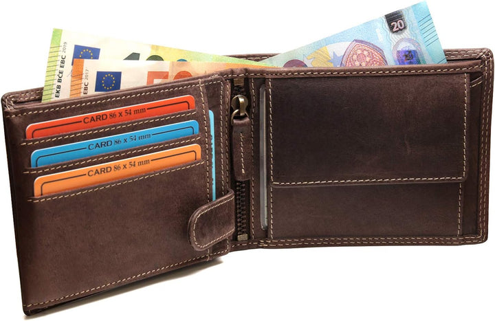 Fa.Volmer ® Leder Geldbörse Herren mit RFID-Schutz - geöltes Büffelleder, extra-stabile Doppelnaht,