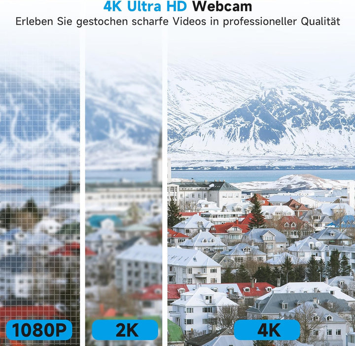 AOC Webcam 4K Ultra HD, Webcam mit Mikrofon & Objektivabdeckung, PC Kamera Plug & Play, 99° Ansicht,