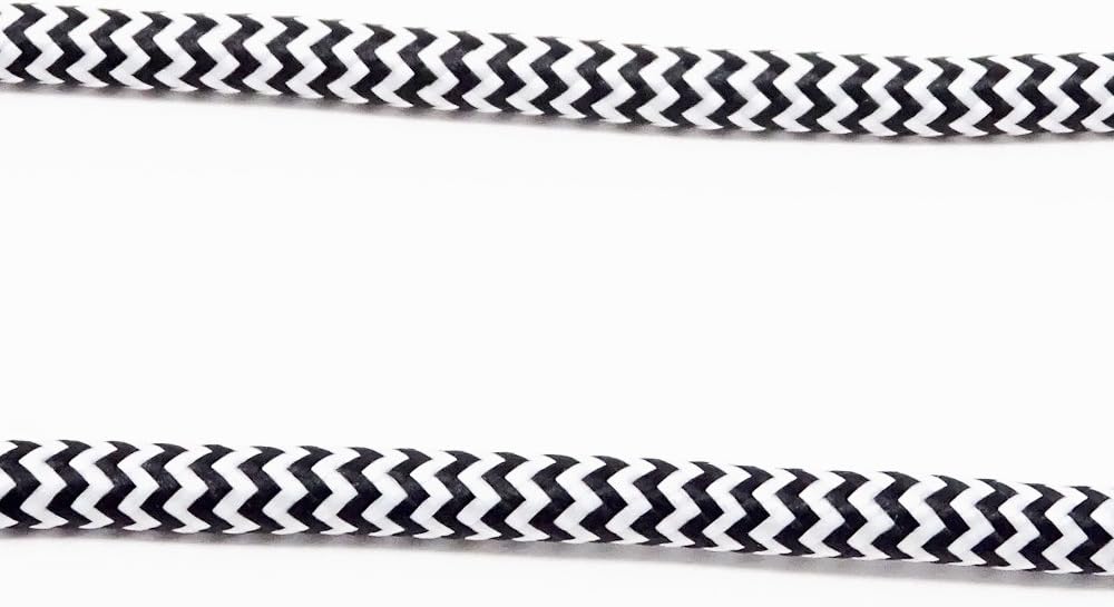 5m Stoffkabel Schwarz Weiss gezackt 3G 0,75qmm Textilkabel Lampenkabel Leuchtenkabel Kabel Stromkabe