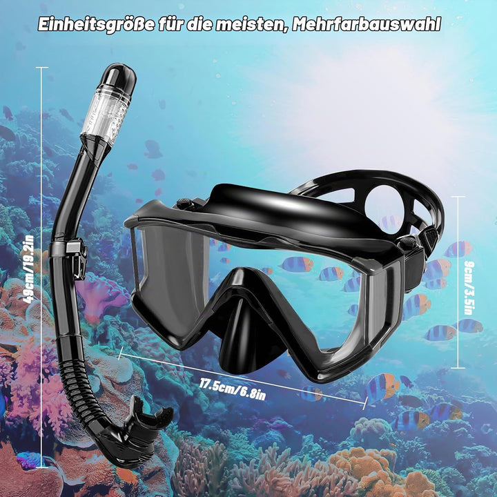 Schnorchelset Erwachsene,Taucherbrille Erwachsene mit Dry Schnorchel, wasserdichte Tauchmaske Anti-F