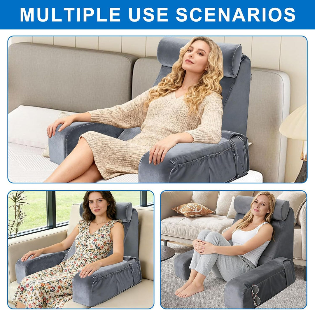 Grosses Lesekissen für Erwachsene mit abnehmbarer Nackenrolle und Armlehne, Ergonomisches Rückenkiss