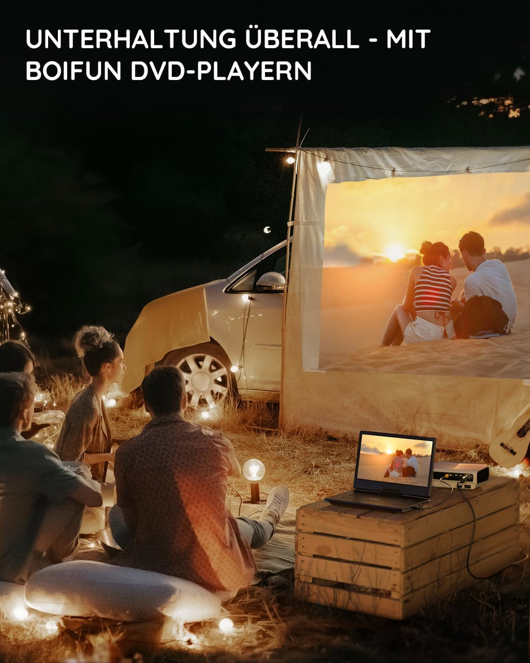 Boifun 15,7 Zoll tragbarer DVD-Player mit 14,1 Zoll HD-Bildschirm, 6 Stunden Akkulaufzeit, unterstüt