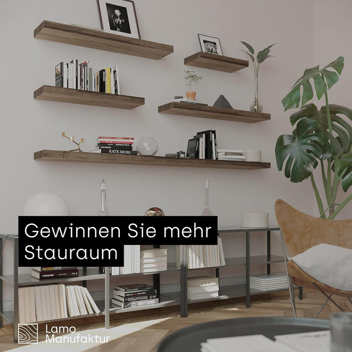 LAMO Manufaktur Wandregal Holz Gerade | Regal Farbe: Nussbaum | Invisible: Schweberegal | 90 cm Invi