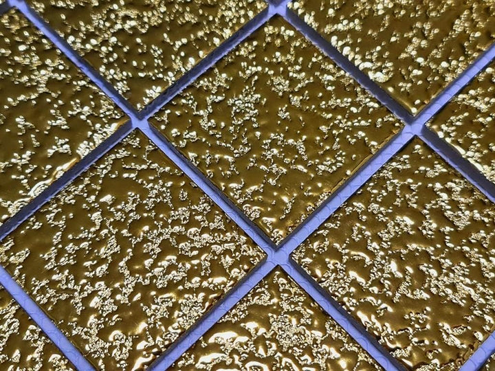 Keramik Mosaikplatte Medio uni Gold gehämmert 10 Matten