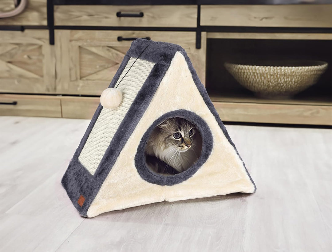 Spetebo Katzenhaus mit Kratzbrettern aus Sisal - 42 x 35 cm - Katzenhöhle mit Spielball - Katzenhütt