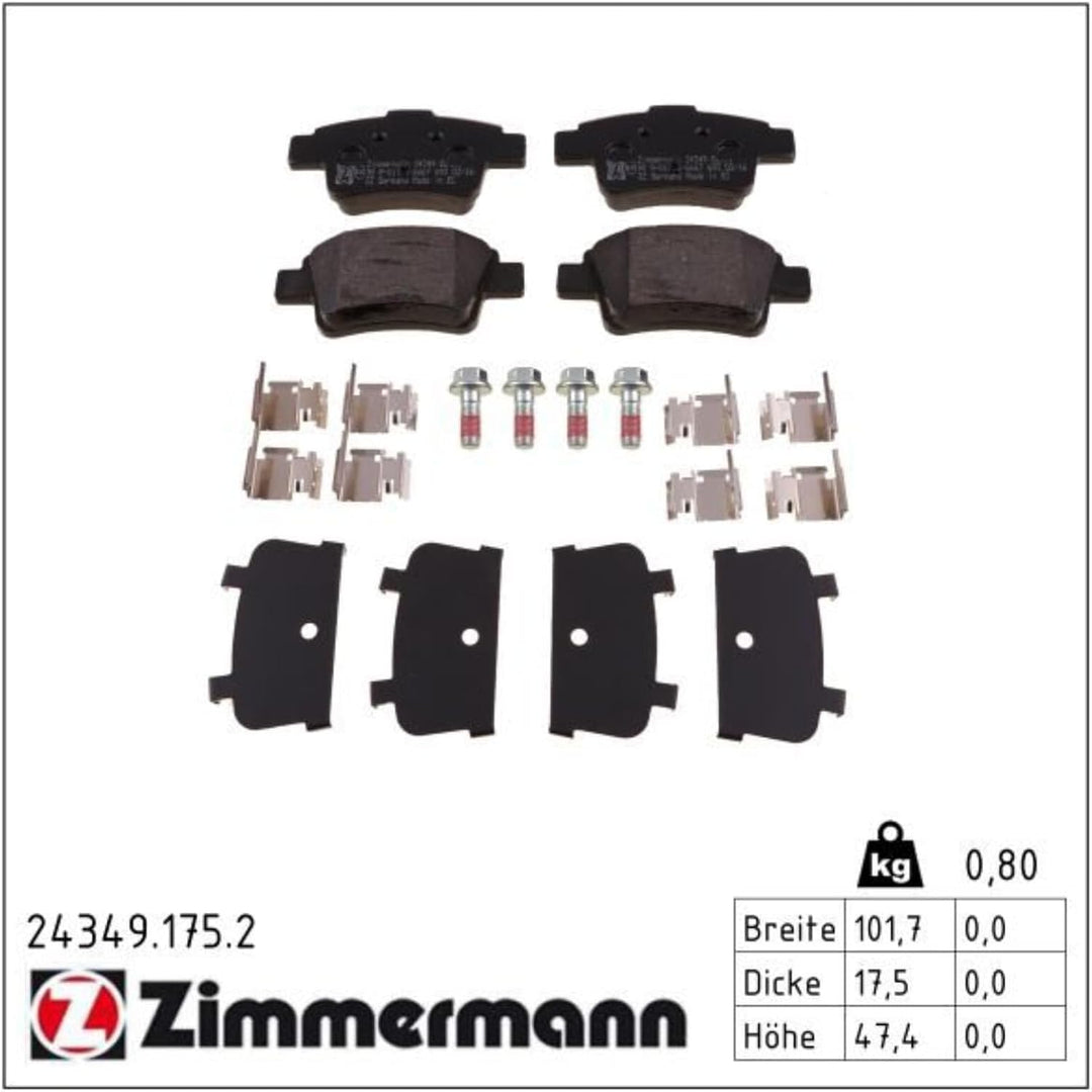 ZIMMERMANN 24349.175.2 Serie Bremsbelagsatz, Hinten, inklusive Platte dämpfend