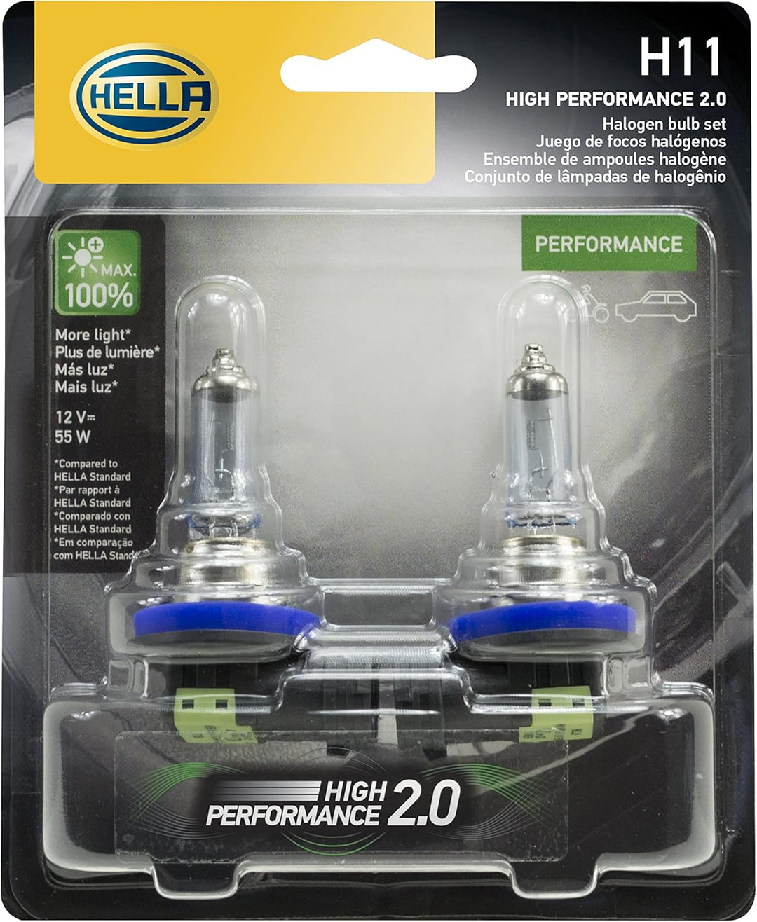 HELLA H11 2,0 TB Doppel-Blister-Set, Hochleistungslampe, 12 V, 55 W, 2 Stück