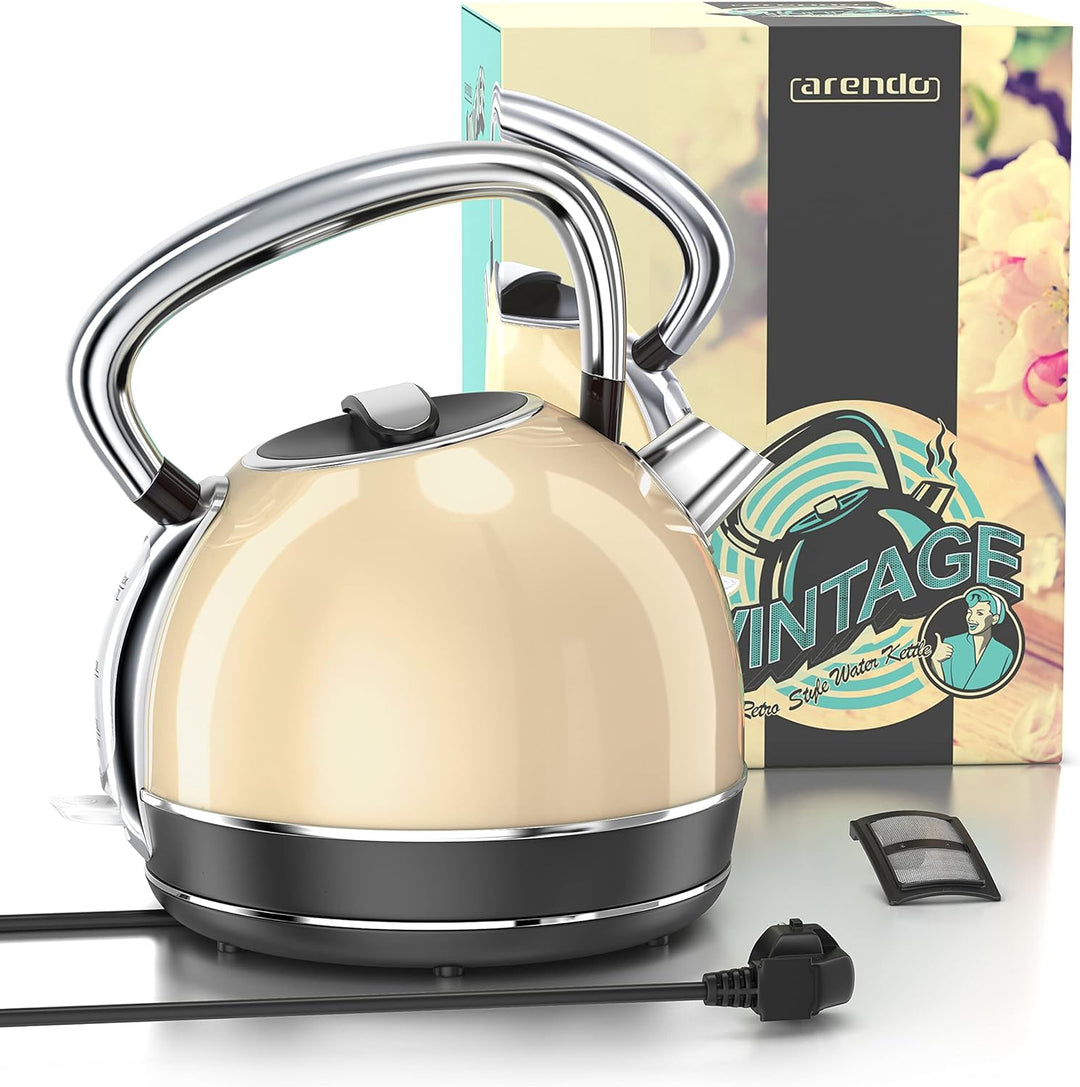 Arendo - Wasserkocher Retro Edelstahl Teekessel im Vintage Style - max. 2200 Watt - austauschbarer K