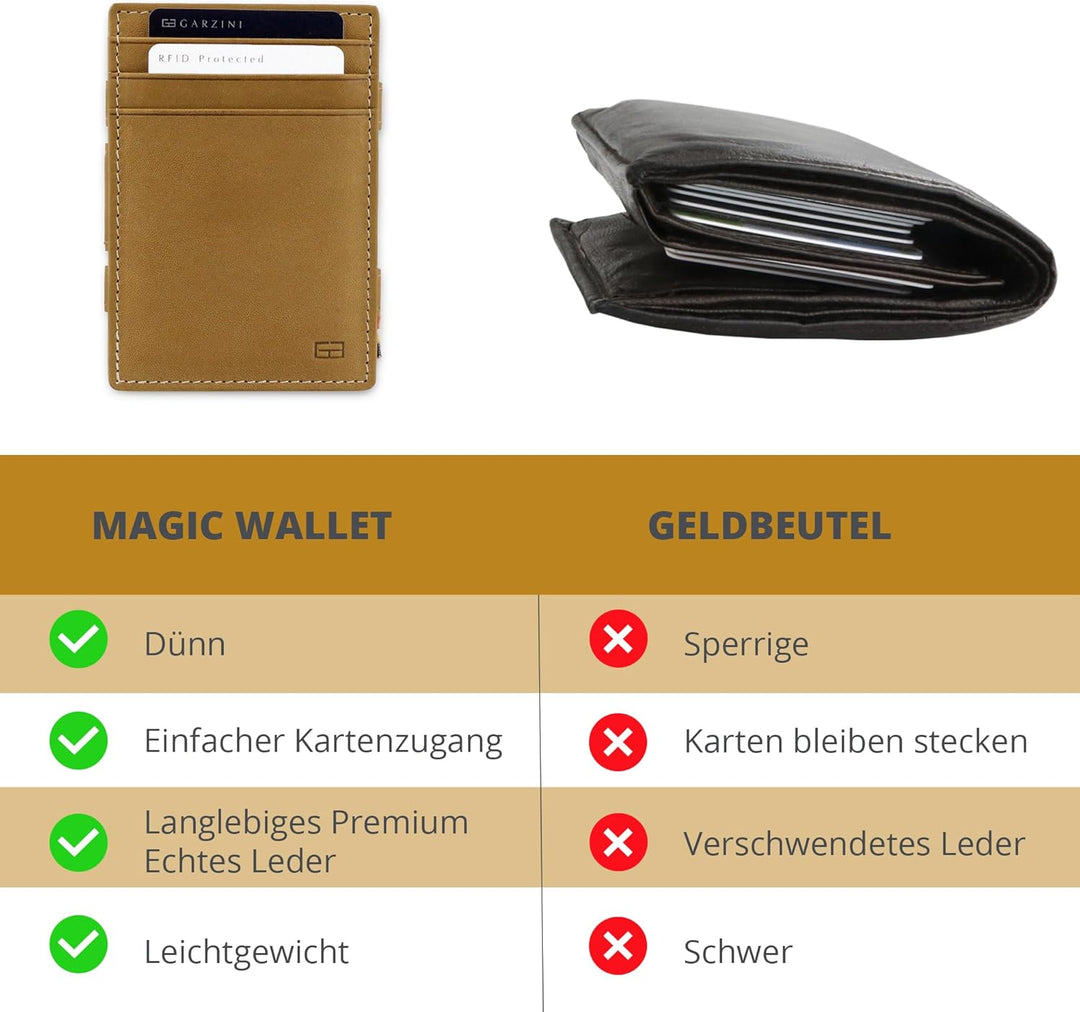GARZINI Magic Wallet, RFID Geldbeutel für Herren aus echtem Leder mit Platz für 10 Karten, Mini Geld