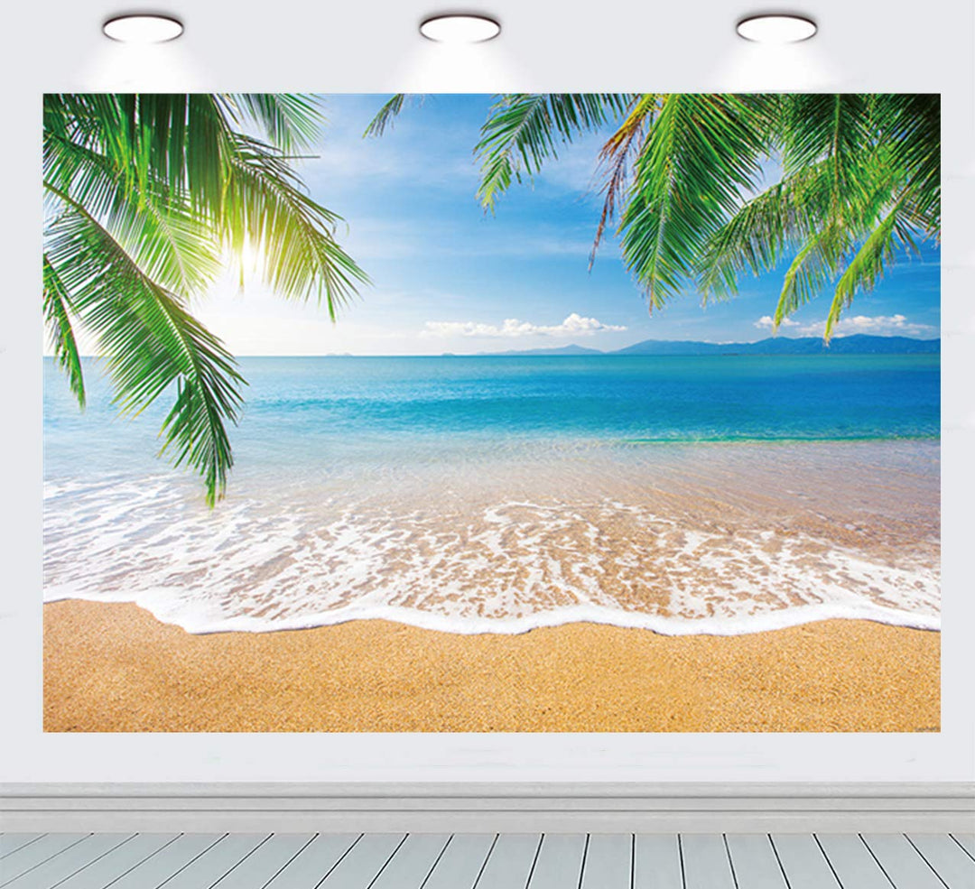 INRUI Tropischer Strand Fotografie Hintergrund Sommer Palmen Hintergrund Blaues Meer Himmel Sonnensc
