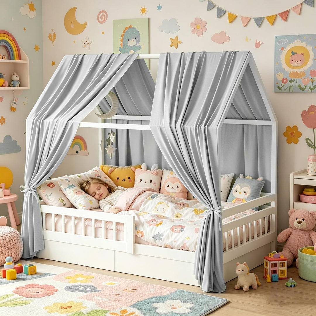 Hausbett Himmel, 2 Stück Betthimmel Hausbett, Stoffhimmel für Hausbetten, Hausbett Himmel Deko Set,