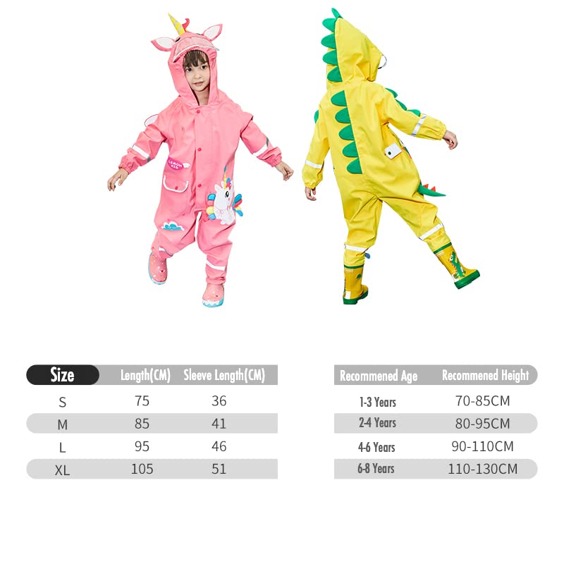 Fewlby Regenanzug Kinder, Regenjacke Einteilig Regenmantel mit Kapuze Regenponcho Jungen Mädchen Was