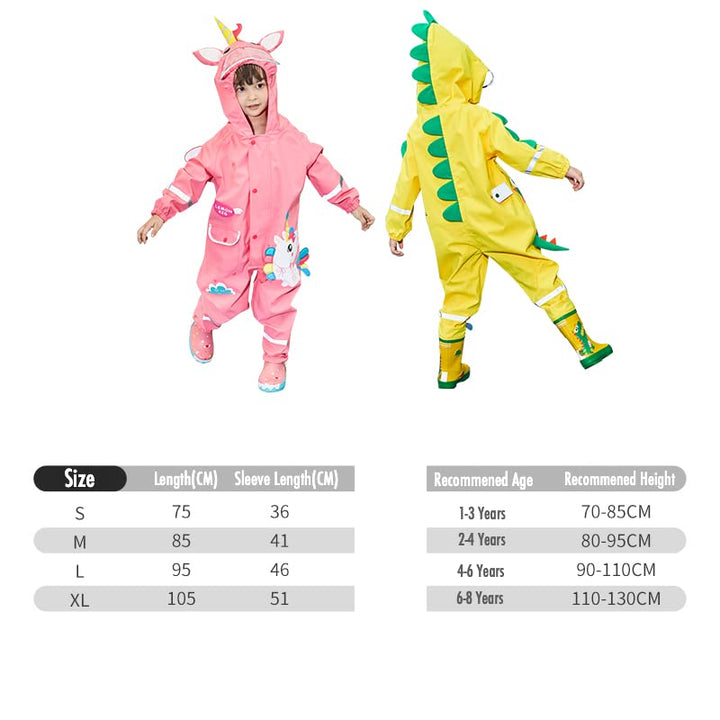 Fewlby Regenanzug Kinder, Regenjacke Einteilig Regenmantel mit Kapuze Regenponcho Jungen Mädchen Was