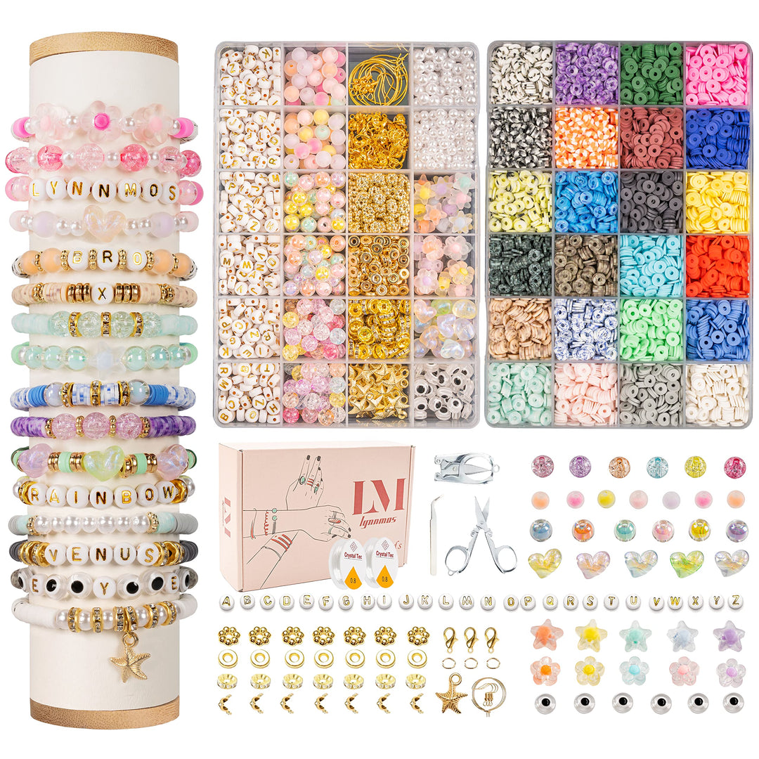 Perlen zum Auffädeln, 8500+ Stück Perlen Set, 6mm Polymer Clay Perlen für armbänder, 2 Boxen Armbänd