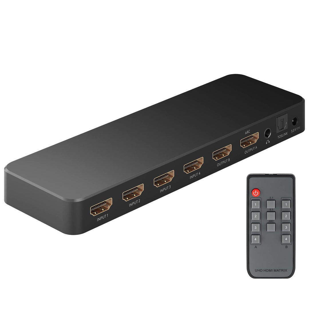 goobay 58479 HDMI Matrix Schalter 4 auf 2 / Matrix Switch Splitter 4k @ 60Hz / Mit Fernbedienung für