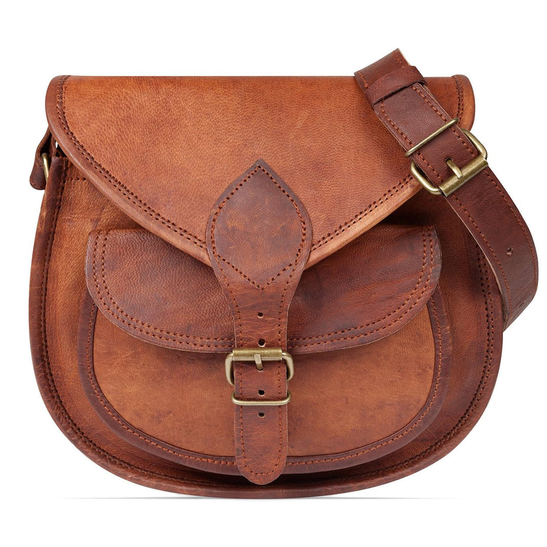 LEABAGS Leder Handtasche Damen, Vintage Cognac Premium Echtleder Umhängetasche, Damen Schultertasche