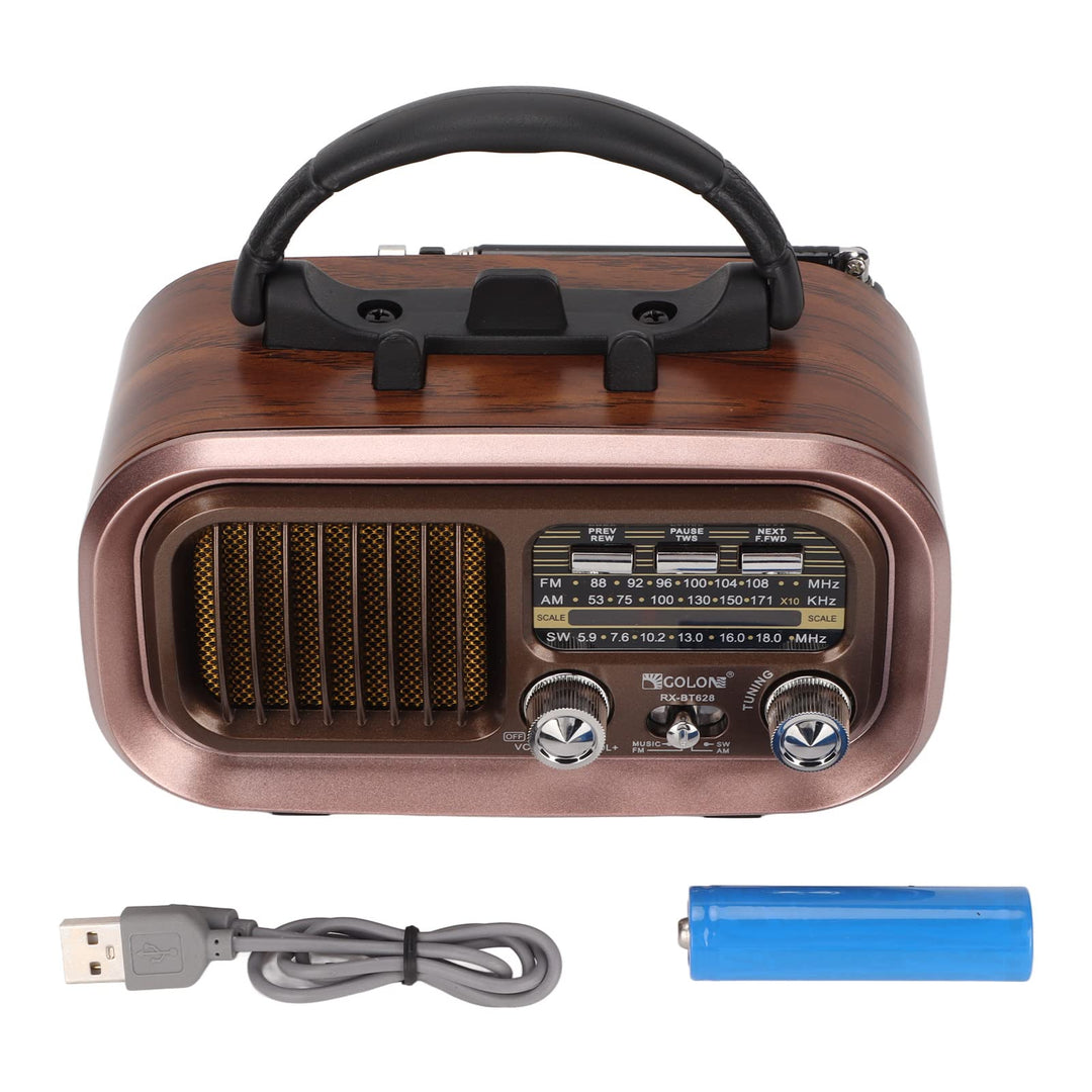RXBT628 Tragbarer Vintage-Radiolautsprecher, FM AM SW 3 Bands Multifunktionaler -Kartenradio-Player