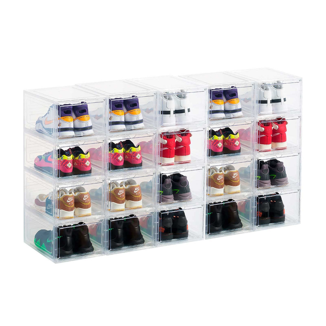 PAIDE P Schuhboxen organizer 20er Pack. Transparent Schuhaufbewahrung für Sneakers und Turnschuhe. S
