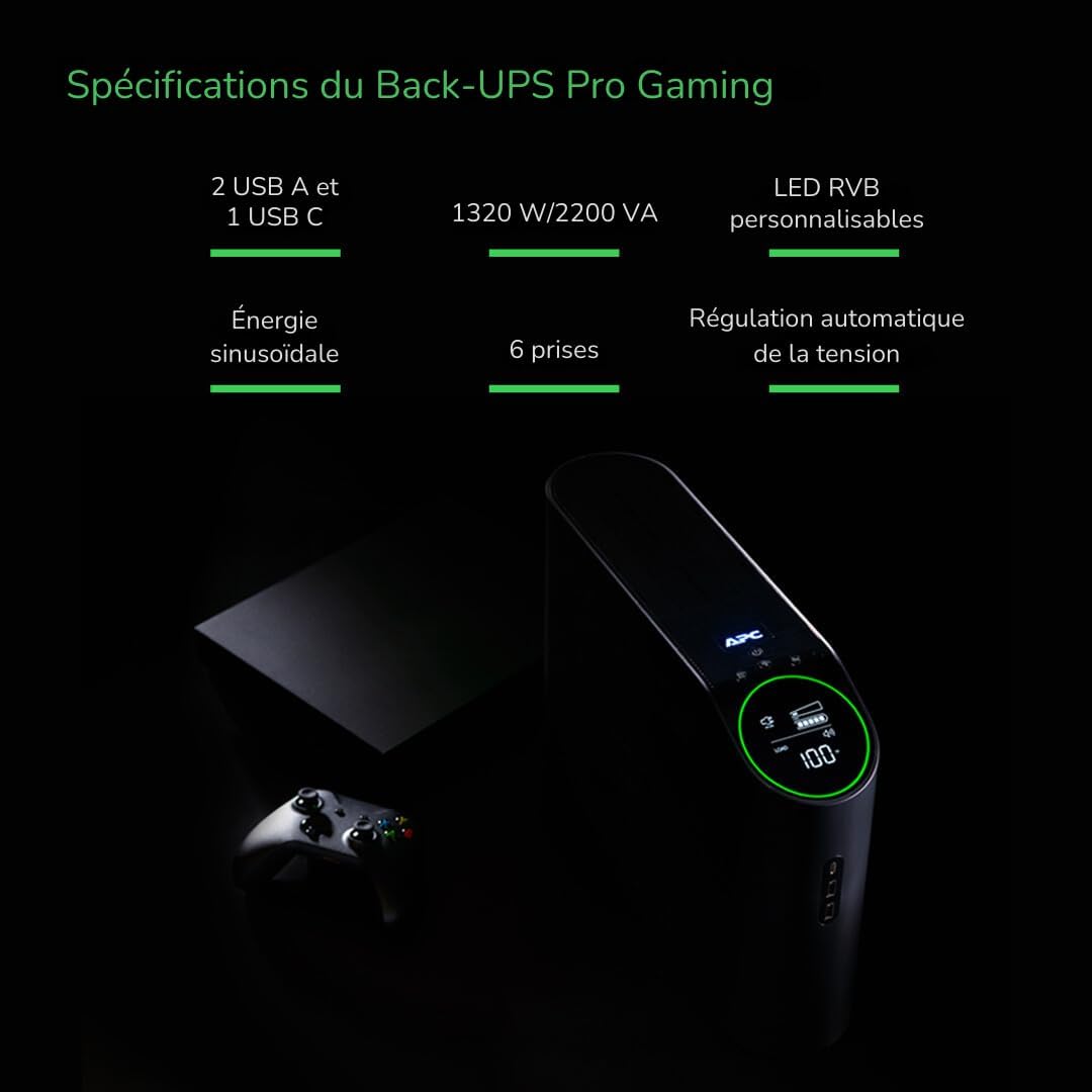 APC Gaming unterbrechungsfreie Stromversorgung Back UPS Pro, 2200VA/1320W, Tower, 230V, 4X Schuko-St