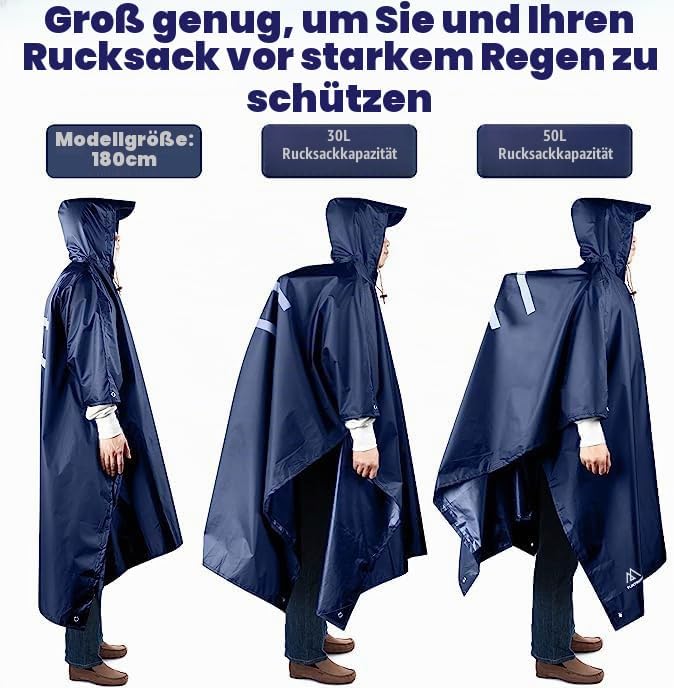 flintronic Regenponcho Herren, Wasserdichter Regenponcho, Leichter regenschutz Regencape, 3 in 1 wie
