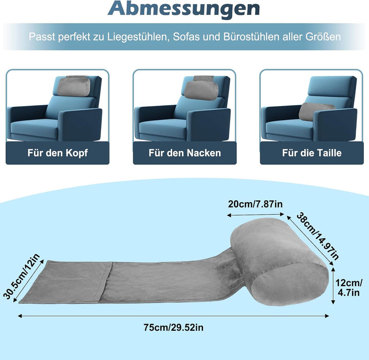 Ergonomisches Samt Nackenkissen für Stühle und Sofas | Rutschfest mit 2 Taschen, abnehmbarer Bezug,