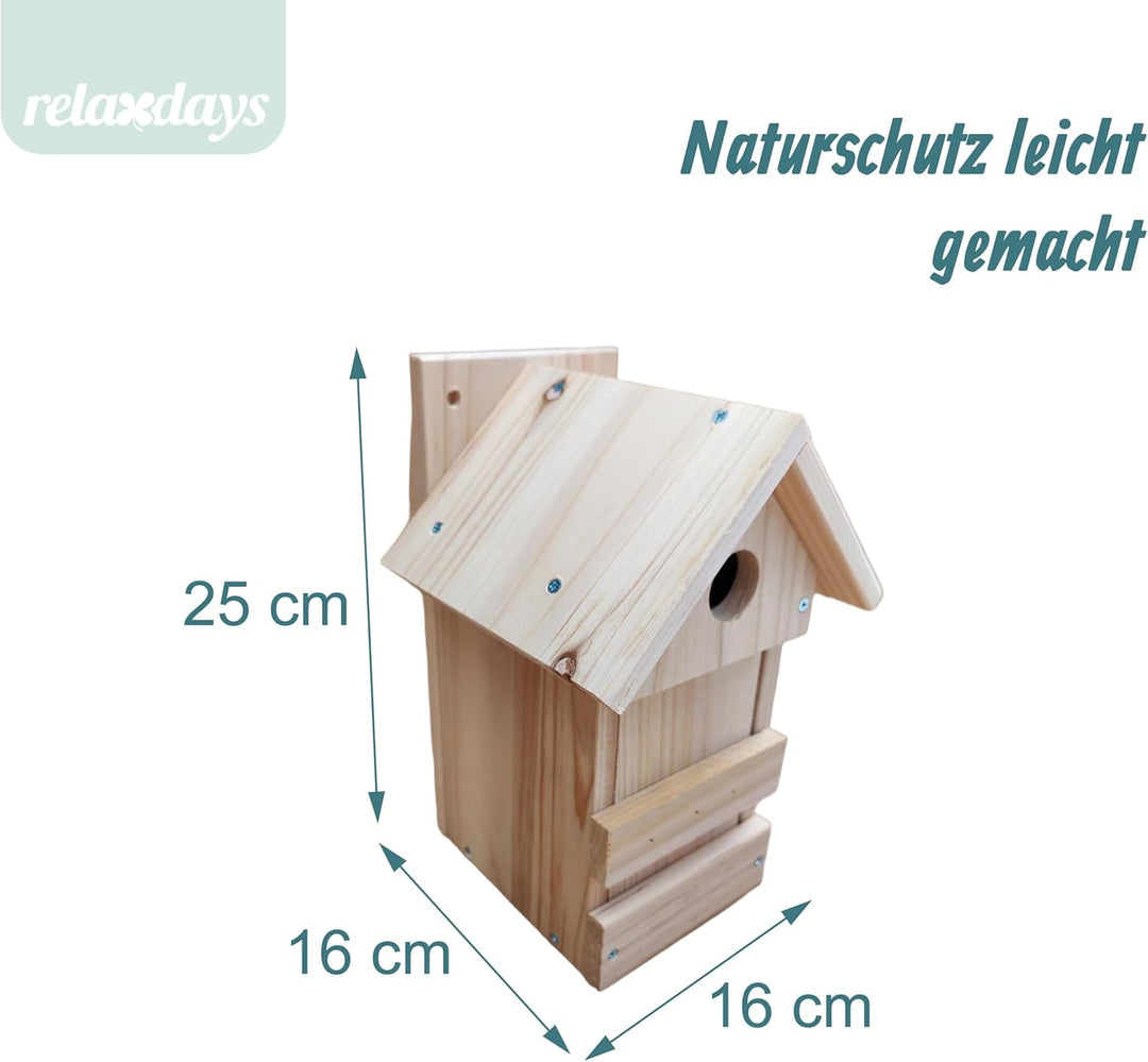 Relaxdays Nistkasten 2er Set, DIY-Bausatz, HBT: 25 x 16 x 16 cm, Flugloch Ø 2,8 cm, Nisthöhle, unbeh