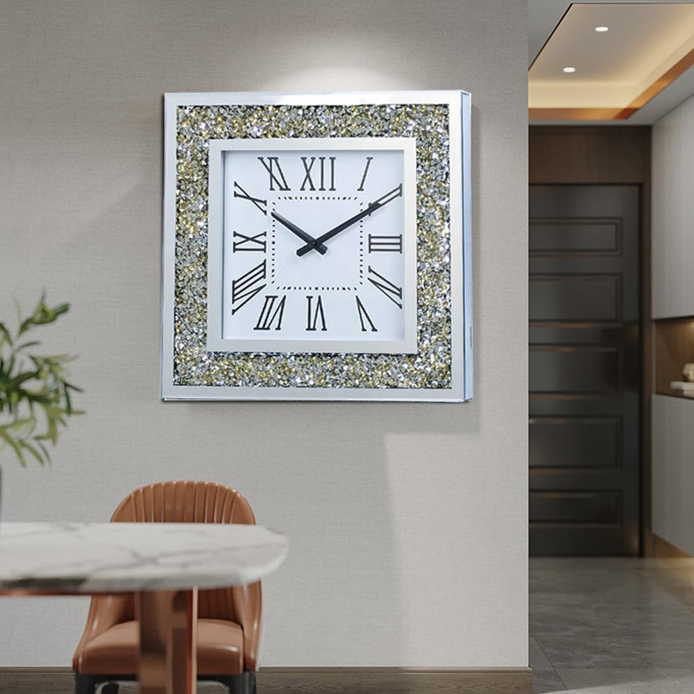 Wanduhr Wohnzimmer Dekor Crushed Diamond Spiegel Badezimmer Uhren Wand Kristall Dekorationen für Zuh