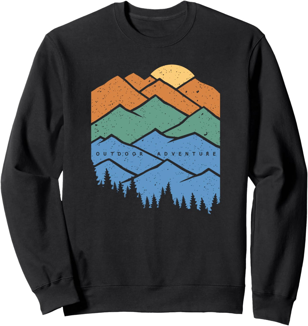 Trendy Outdoor Adventure Graphic Mountain Scene Sweatshirt