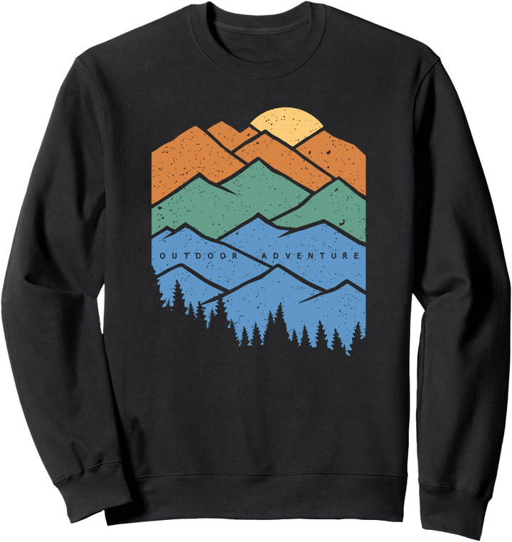 Trendy Outdoor Adventure Graphic Mountain Scene Sweatshirt