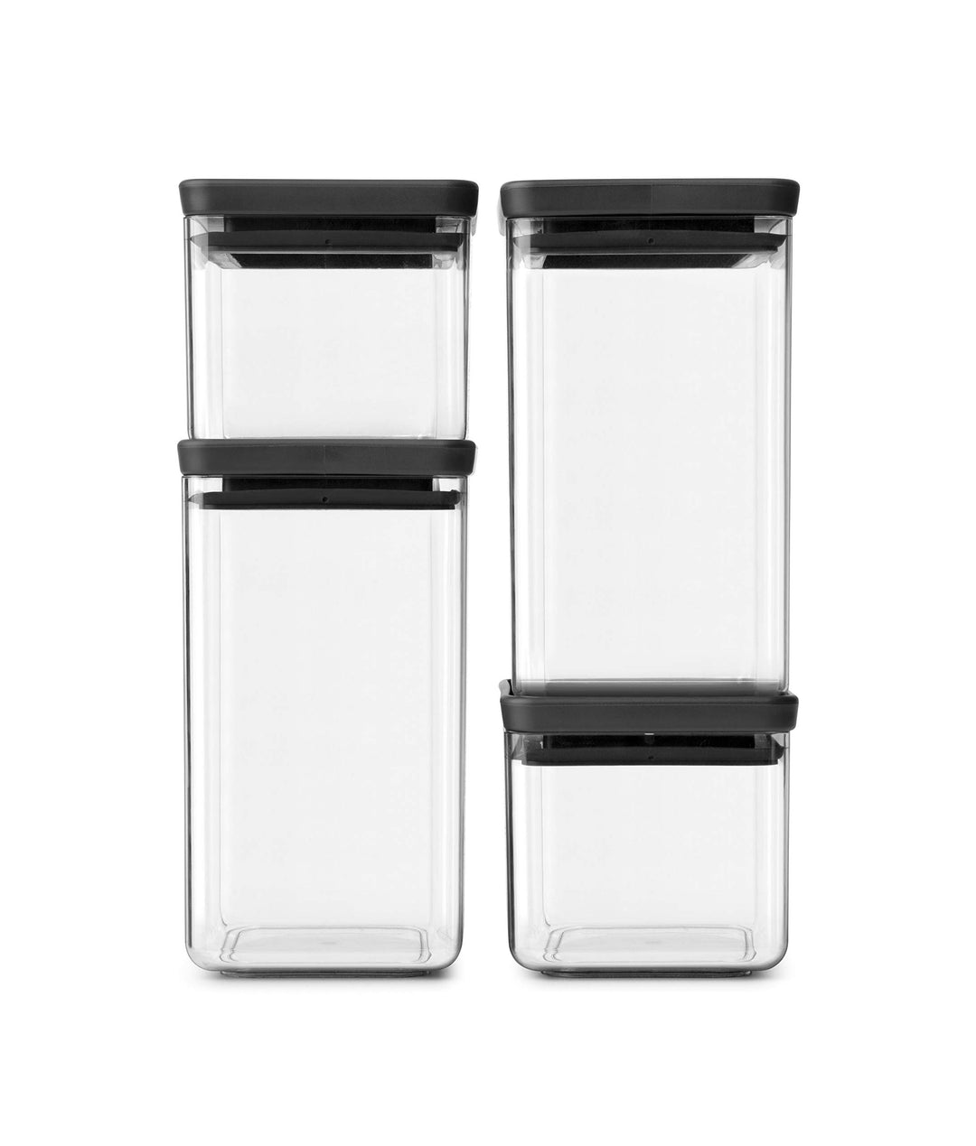 Brabantia 4er-Set Vorratsdose Eckig, Tasty+, Dunk Grau 4er-Set Dark Grey, 4er-Set Dark Grey