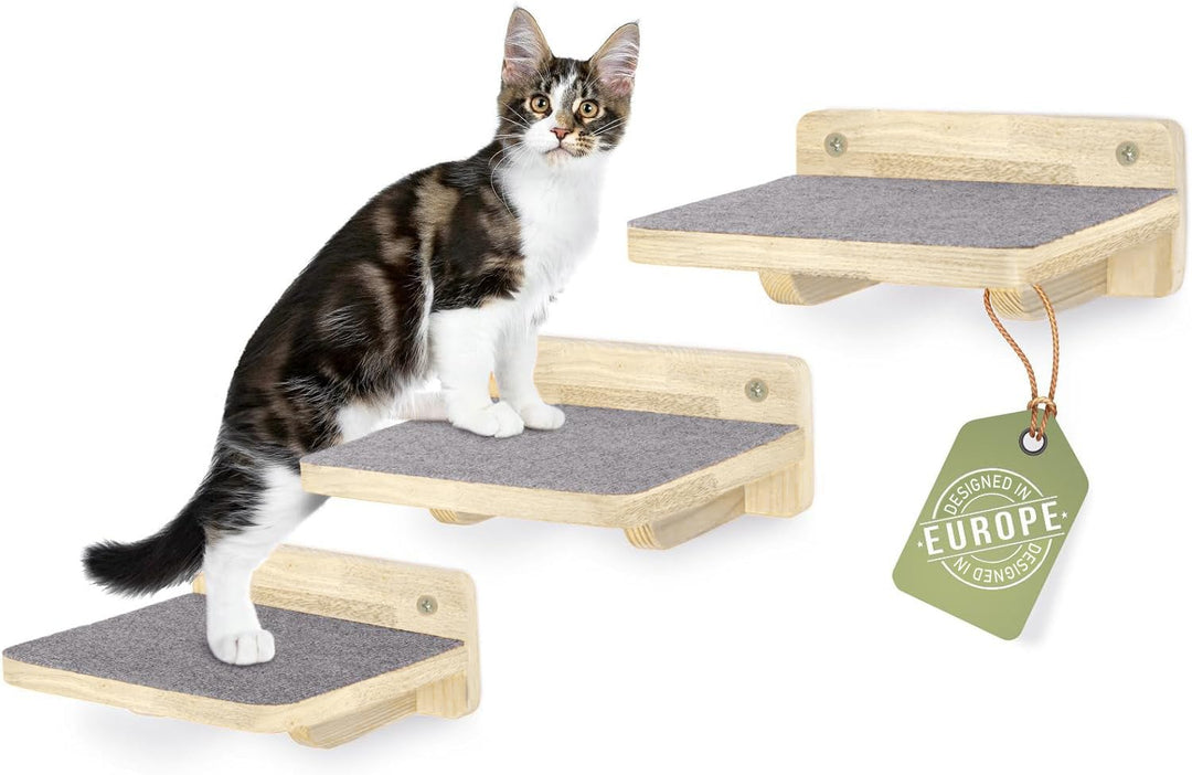 WOOWOOD® 2X Kletterwand Katzen - 2X Katzentreppe Wand [Vollholz] - Kratzbaum Wand - Hängematte Katze
