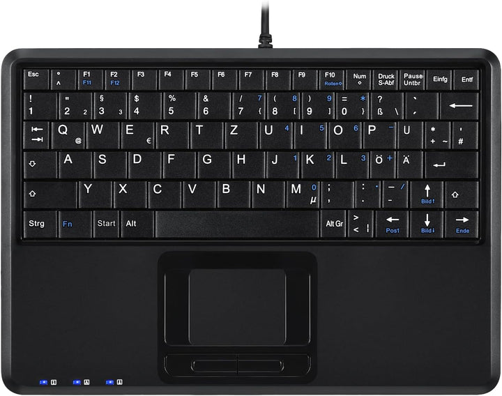 Perixx PERIBOARD-510 H Plus Super Mini Touchpad Tastatur USB mit 2-Fach USB Hub schwarz Layout: Deut