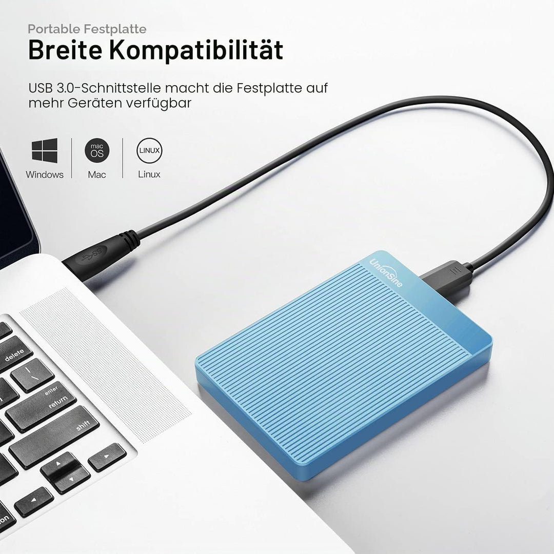 UnionSine Externe Festplatte 500GB ultradünn tragbar 2,5 Zoll USB 3.0, SATA, Festplattenspeicher für