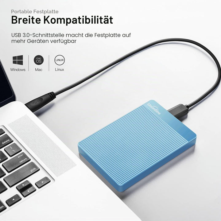 UnionSine Externe Festplatte 500GB ultradünn tragbar 2,5 Zoll USB 3.0, SATA, Festplattenspeicher für